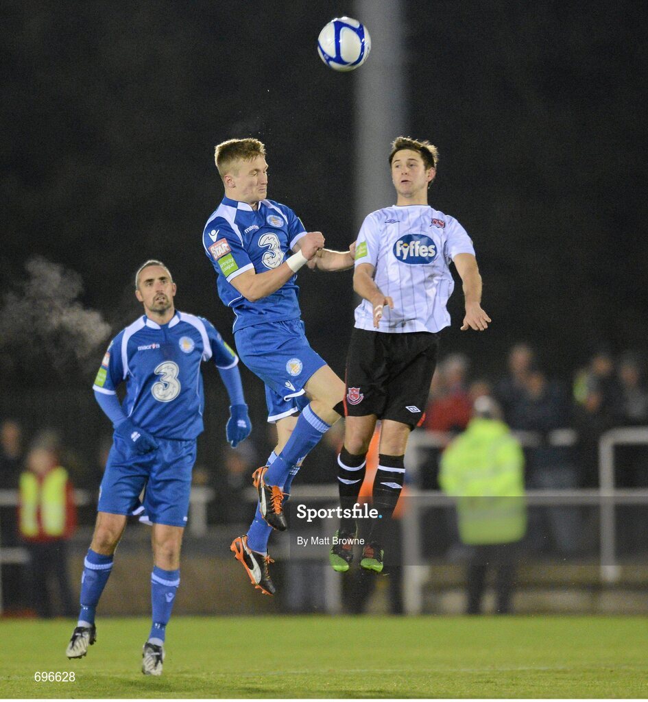 2 November 2012; Peter White, Waterford United, in action against Stephen McDonnell, Dundalk. Airtricity League Promotion / Relegation Play-Off Final, 2nd Leg, Waterford United v Dundalk, RSC, Waterford. Picture credit: Matt Browne / SPORTSFILE