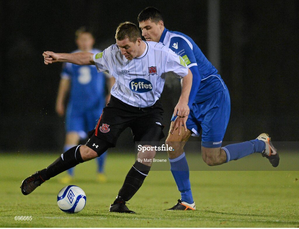 2 November 2012; Liam Burns, Dundalk, in action against Daragh Walshe, Waterford United. Airtricity League Promotion / Relegation Play-Off Final, 2nd Leg, Waterford United v Dundalk, RSC, Waterford. Picture credit: Matt Browne / SPORTSFILE