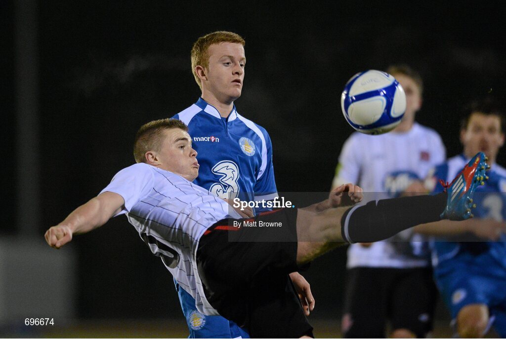 2 November 2012; Lorcan Shannon, Dundalk, in action against Jack Doherty, Waterford United. Airtricity League Promotion / Relegation Play-Off Final, 2nd Leg, Waterford United v Dundalk, RSC, Waterford. Picture credit: Matt Browne / SPORTSFILE