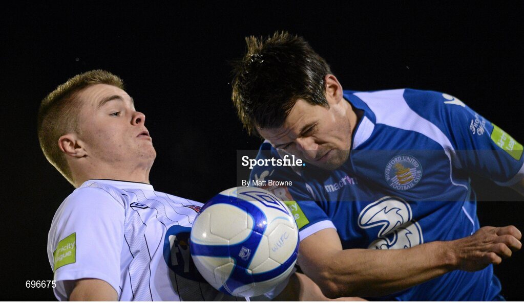2 November 2012; Lorcan Shannon, Dundalk, in action against John Foster, Waterford United. Airtricity League Promotion / Relegation Play-Off Final, 2nd Leg, Waterford United v Dundalk, RSC, Waterford. Picture credit: Matt Browne / SPORTSFILE