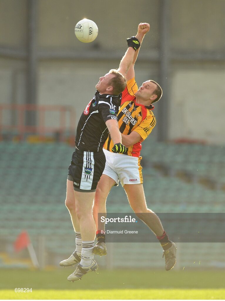 21 October 2012; Mike McMahon, Newcastlewest, in action against Jason Stokes, Dromcollogher Broadford. Limerick County Senior Football Championship Final, Dromcollogher Broadford v Newcastlewest, Gaelic Grounds, Limerick. Picture credit: Diarmuid Greene / SPORTSFILE