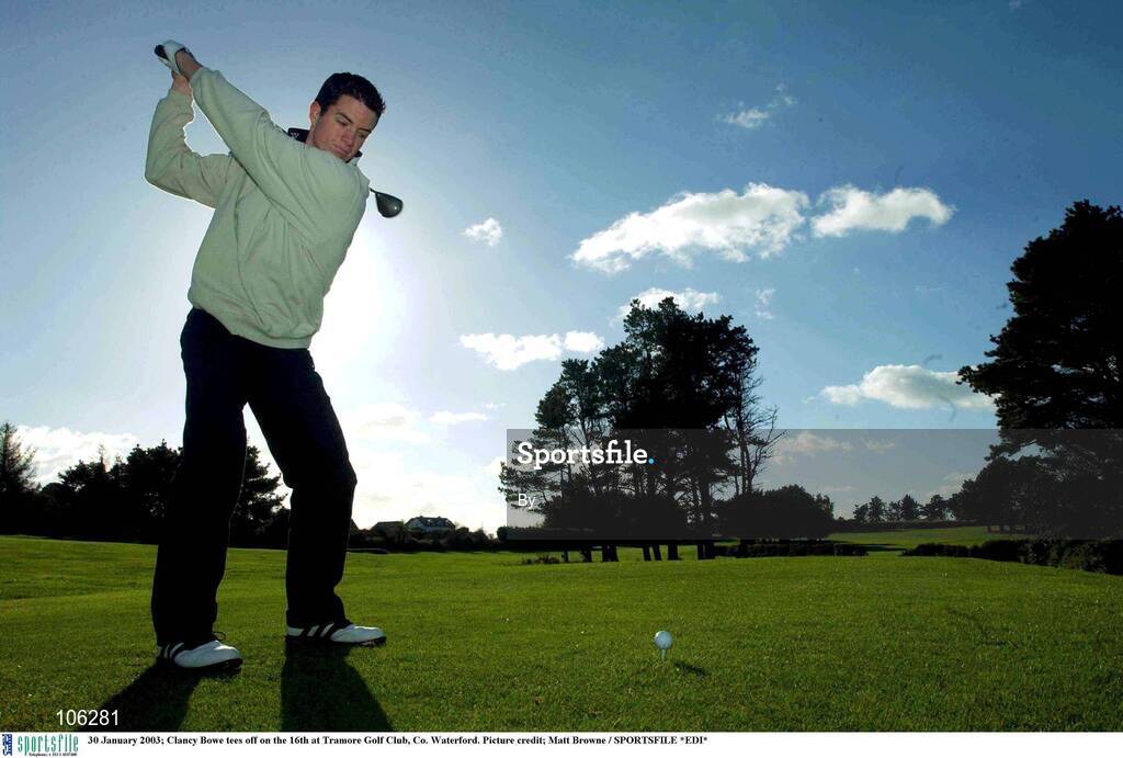 30 January 2003; Clancy Bowe tees off on the 16th at Tramore Golf Club, Co. Waterford. Picture credit; Matt Browne / SPORTSFILE *EDI*