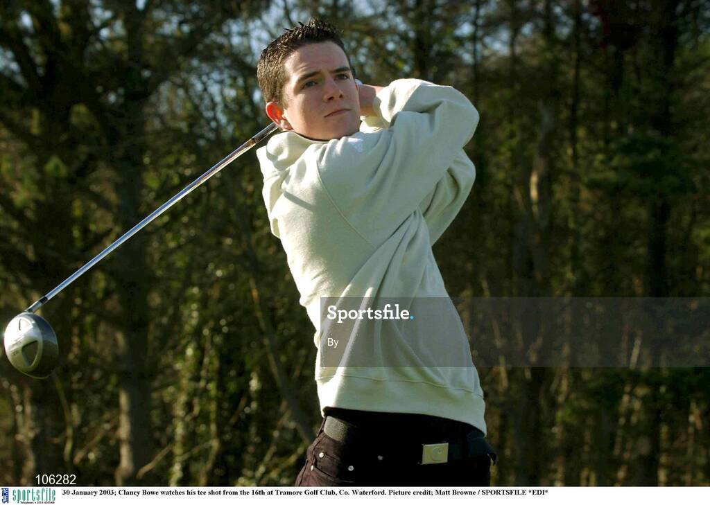 30 January 2003; Clancy Bowe watches his tee shot from the 16th at Tramore Golf Club, Co. Waterford. Picture credit; Matt Browne / SPORTSFILE *EDI*