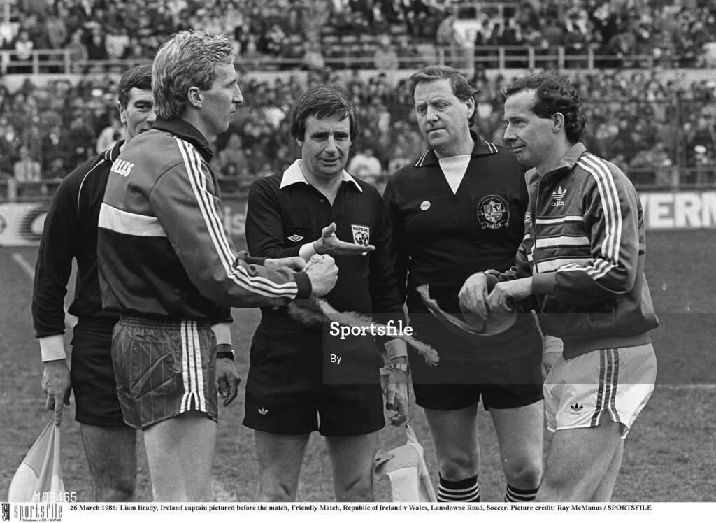 26 March 1986; Liam Brady, Ireland captain pictured before the match, Friendly Match, Republic of Ireland v Wales, Lansdowne Road, Soccer. Picture credit; Ray McManus / SPORTSFILE