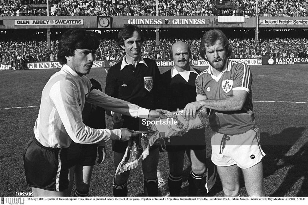 16 May 1980; Republic of Ireland captain Tony Grealish pictured before the start of the game. Republic of Ireland v Argentina, International Friendly, Lansdowne Road, Dublin. Soccer. Picture credit; Ray McManus / SPORTSFILE