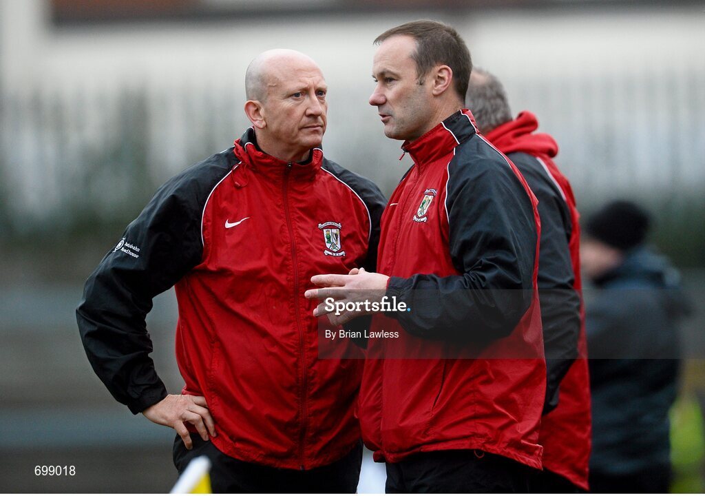 11 November 2012; Ballymun Kickhams manager Paul Curran with selector Ken Robbinson, left. AIB Leinster GAA Football Senior Championship Quarter-Final, Mullingar Shamrocks, Westmeath v Ballymun Kickhams, Dublin, Cusack Park, Mullingar, Co. Westmeath. Picture credit: Brian Lawless / SPORTSFILE