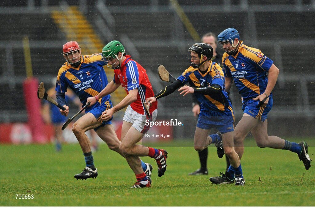 18 November 2012; David Burke, St. Thomas, in action against Vincent Maher, Paul Hoban and Johnny Maher, Loughrea. Galway County Senior Hurling Championship Final, Loughrea v St. Thomas, Pearse Stadium, Galway. Picture credit: Ray Ryan / SPORTSFILE