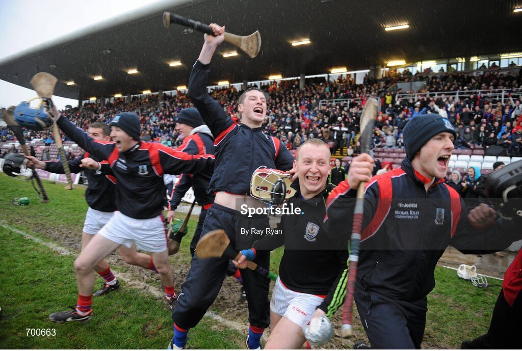 18 November 2012; St. Thomas players celebrate at the final whistle. Galway County Senior Hurling Championship Final, Loughrea v St. Thomas, Pearse Stadium, Galway. Picture credit: Ray Ryan / SPORTSFILE