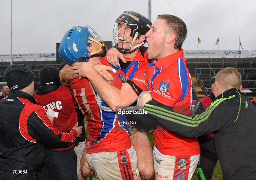 18 November 2012; St. Thomas players celebrate at the final whistle. Galway County Senior Hurling Championship Final, Loughrea v St. Thomas, Pearse Stadium, Galway. Picture credit: Ray Ryan / SPORTSFILE