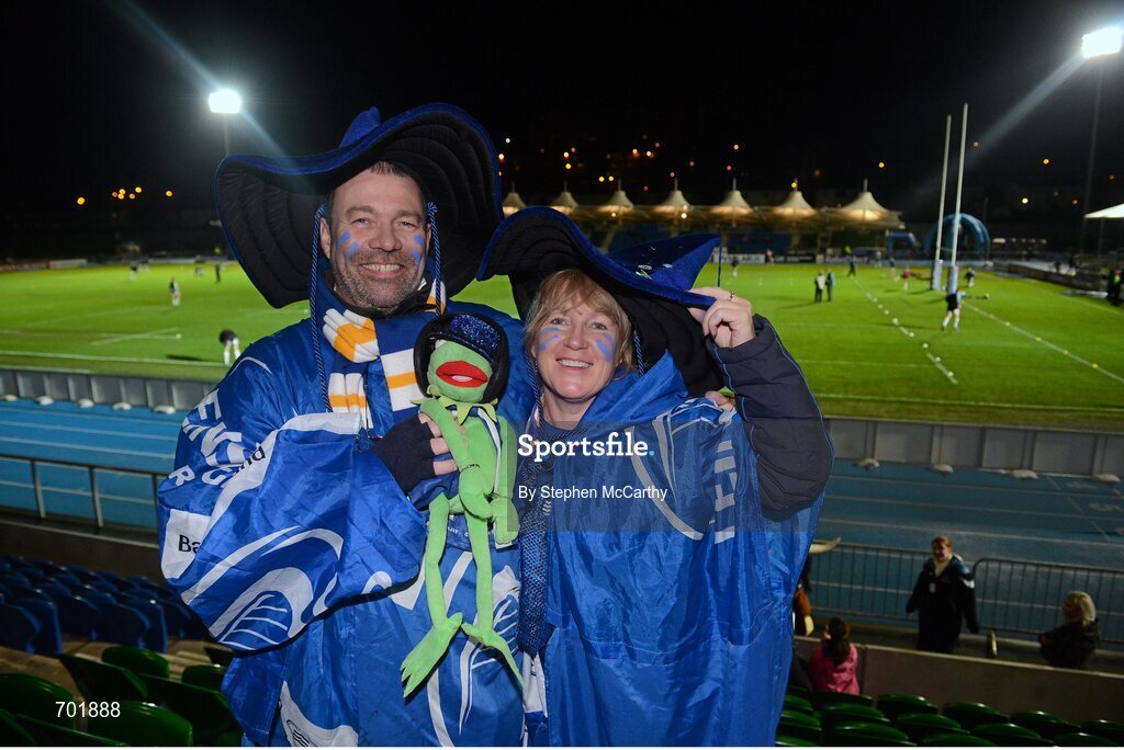 23 November 2012; Leinster supporters Nick Wheeler, from Lucan, Dublin, and Miriam Byrne, from Clondalkin, Dublin, ahead of the game. Celtic League 2012/13, Round 9, Glasgow Warriors v Leinster, Scotstoun Stadium, Glasgow, Scotland. Picture credit: Stephen McCarthy / SPORTSFILE