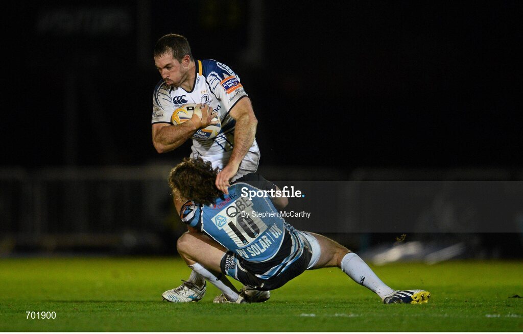23 November 2012; Andrew Goodman, Leinster, is tackled by Ruaridh Jackson, Glasgow Warriors. Celtic League 2012/13, Round 9, Glasgow Warriors v Leinster, Scotstoun Stadium, Glasgow, Scotland. Picture credit: Stephen McCarthy / SPORTSFILE