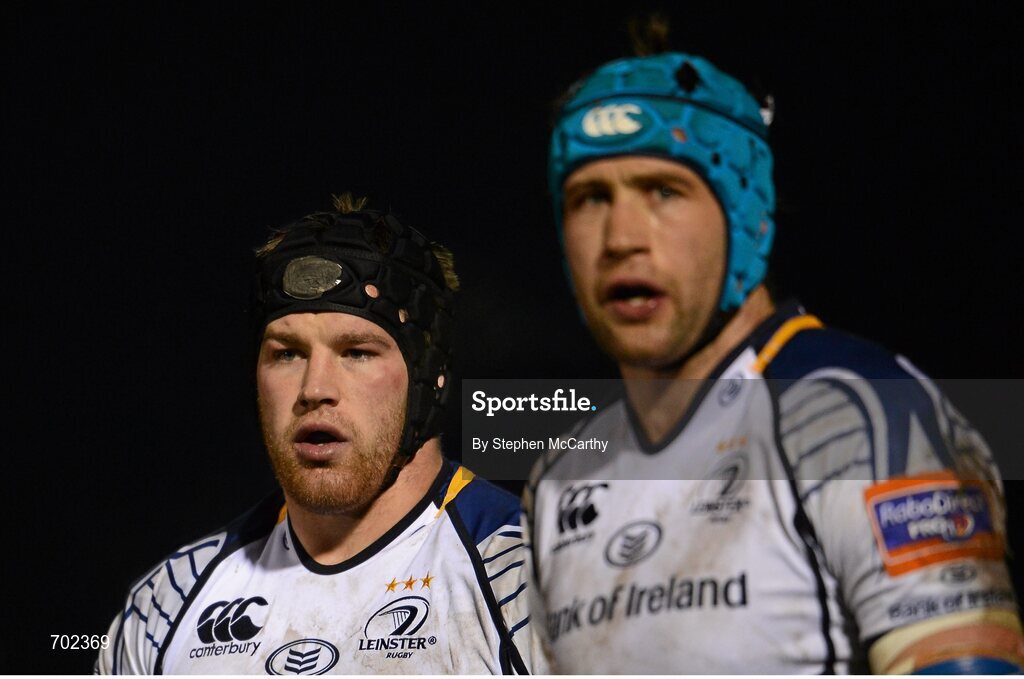 23 November 2012; Sean O'Brien, left, and Kevin McLaughlin, Leinster. Celtic League 2012/13, Round 9, Glasgow Warriors v Leinster, Scotstoun Stadium, Glasgow, Scotland. Picture credit: Stephen McCarthy / SPORTSFILE