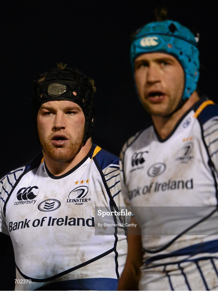 23 November 2012; Sean O'Brien, left, and Kevin McLaughlin, Leinster. Celtic League 2012/13, Round 9, Glasgow Warriors v Leinster, Scotstoun Stadium, Glasgow, Scotland. Picture credit: Stephen McCarthy / SPORTSFILE