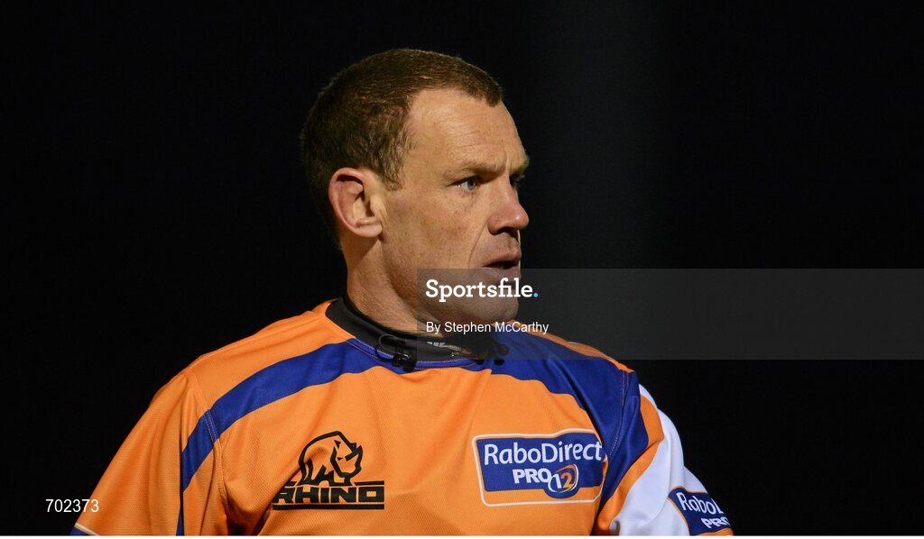 23 November 2012; Referee Neil Hennessey. Celtic League 2012/13, Round 9, Glasgow Warriors v Leinster, Scotstoun Stadium, Glasgow, Scotland. Picture credit: Stephen McCarthy / SPORTSFILE