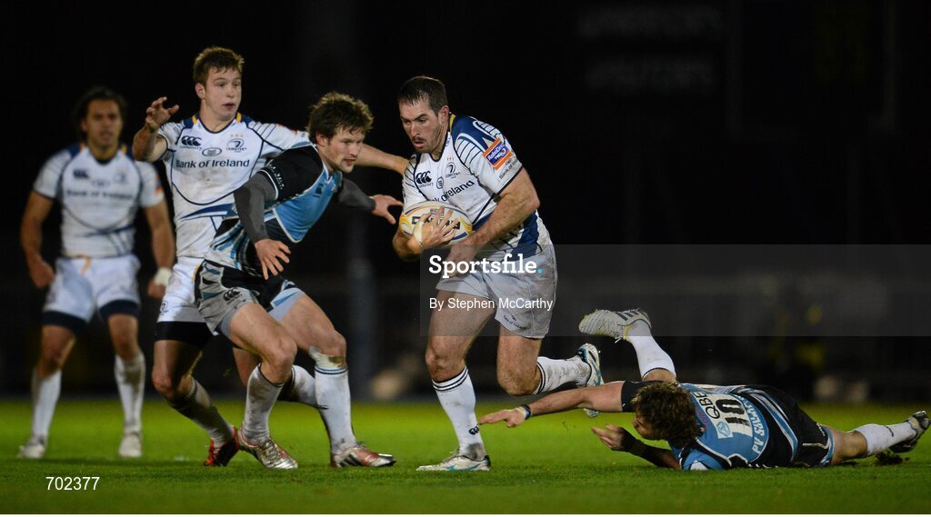 23 November 2012; Andrew Goodman, Leinster, is tackled by Ruaridh Jackson, Glasgow Warriors. Celtic League 2012/13, Round 9, Glasgow Warriors v Leinster, Scotstoun Stadium, Glasgow, Scotland. Picture credit: Stephen McCarthy / SPORTSFILE