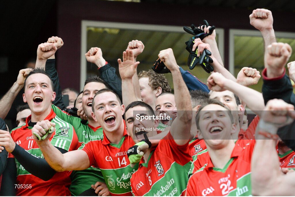 9 December 2012; Ballymun Kickhams players celebrate after the game. AIB Leinster GAA Football Senior Club Championship Final, Portlaoise, Laois v Ballymun Kickhams, Dublin, Cusack Park, Mullingar, Co. Westmeath. Picture credit: David Maher / SPORTSFILE