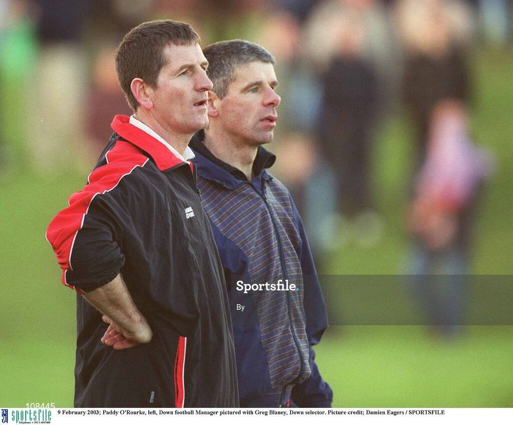 9 February 2003; Paddy O'Rourke, left, Down football Manager pictured with Greg Blaney, Down selector. Picture credit; Damien Eagers / SPORTSFILE