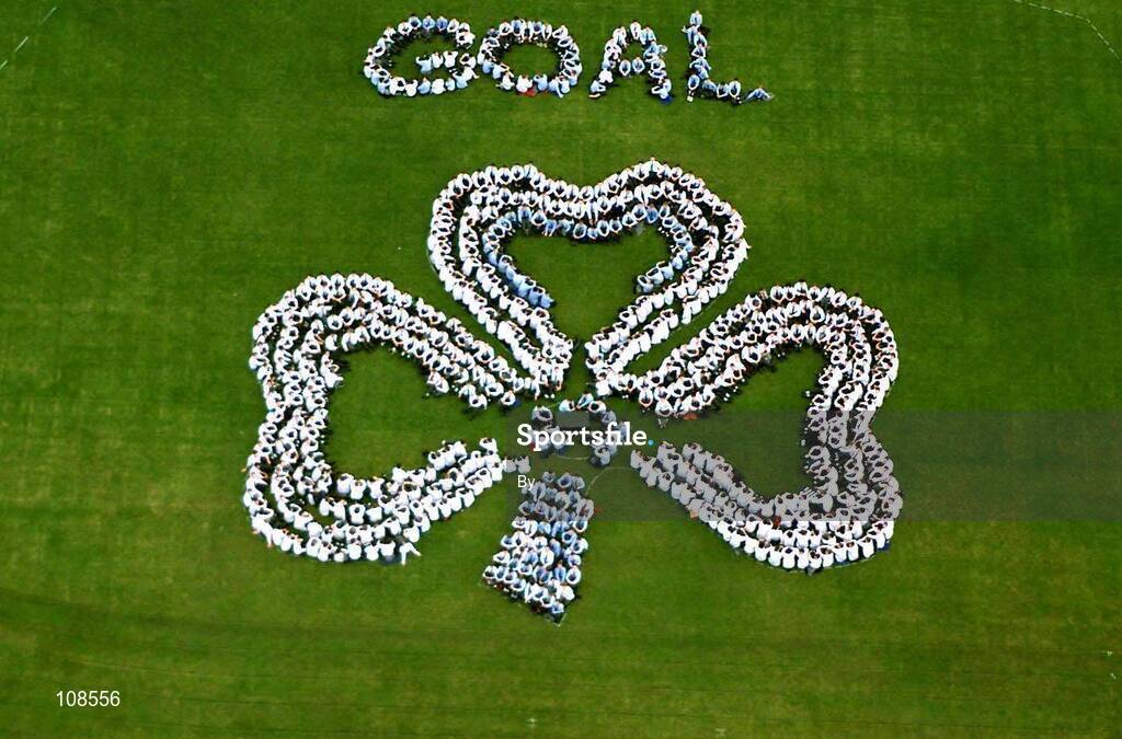 13 March 2003; Ireland manager Brian Kerr pictured as he rrecieves handshakes from pupils from Blackrock College, Today Brian helped get the students of Blackrock College, Dublin into shape today as they attempted to form the largest ever human shamrock to launch the GOAL/AIDLINK St Patrick's Day Badge Project 2003.  Picture credit; / SPORTSFILE