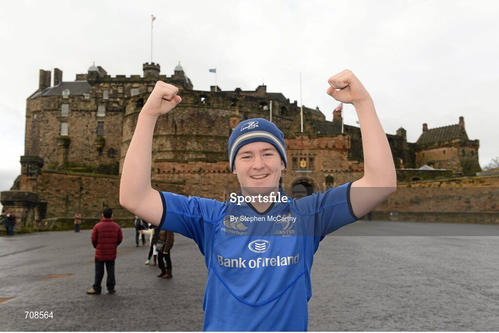 4 January 2013; Leinster supporter Ronan O'Dea, from Tullamore, Co. Offaly, at Edinburgh Castle ahead of his side's Celtic League 2012/13, Round 13, clash against Edinburgh. Edinburgh, Scotland. Picture credit: Stephen McCarthy / SPORTSFILE