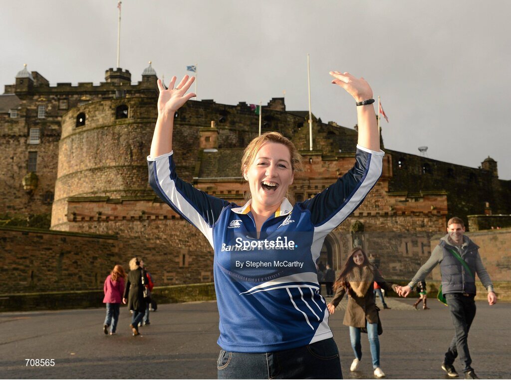 4 January 2013; Leinster supporter Denise McGuinness, from Dundalk, Co. Louth, at Edinburgh Castle ahead of her side's Celtic League 2012/13, Round 13, clash against Edinburgh. Edinburgh, Scotland. Picture credit: Stephen McCarthy / SPORTSFILE