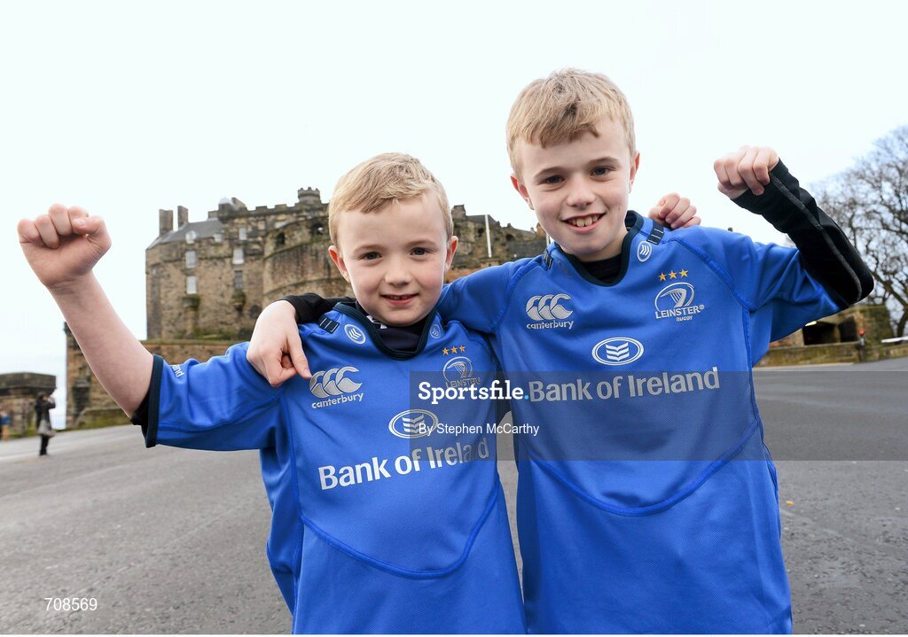 4 January 2013; Leinster supporters Jack and Ben Murphy, age 8 and 11 respectively, from Bray, Co. Wicklow, at Edinburgh Castle ahead of their side's Celtic League 2012/13, Round 13, clash against Edinburgh. Edinburgh, Scotland. Picture credit: Stephen McCarthy / SPORTSFILE