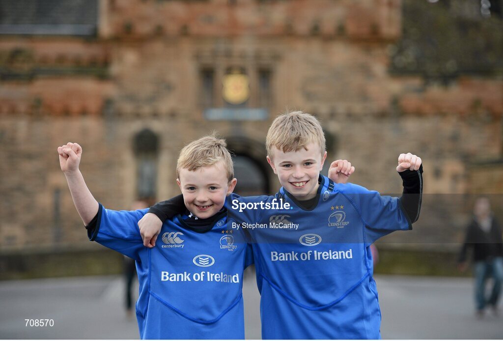 4 January 2013; Leinster supporters Jack and Ben Murphy, age 8 and 11 respectively, from Bray, Co. Wicklow, at Edinburgh Castle ahead of their side's Celtic League 2012/13, Round 13, clash against Edinburgh. Edinburgh, Scotland. Picture credit: Stephen McCarthy / SPORTSFILE