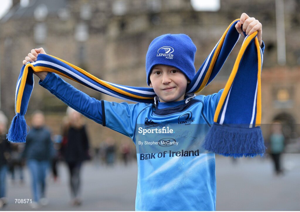 4 January 2013; Leinster supporter Jack Brady, age 8, from Terenure, Dublin, at Edinburgh Castle ahead of his side's Celtic League 2012/13, Round 13, clash against Edinburgh. Edinburgh, Scotland. Picture credit: Stephen McCarthy / SPORTSFILE