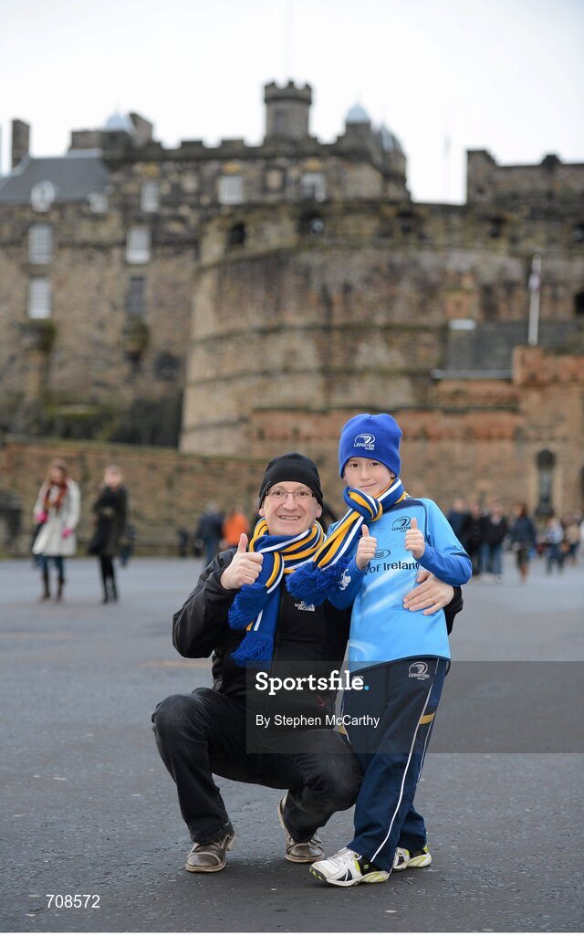 4 January 2013; Leinster supporters David and Jack Brady, age 8, from Terenure, Dublin, at Edinburgh Castle ahead of their side's Celtic League 2012/13, Round 13, clash against Edinburgh. Edinburgh, Scotland. Picture credit: Stephen McCarthy / SPORTSFILE