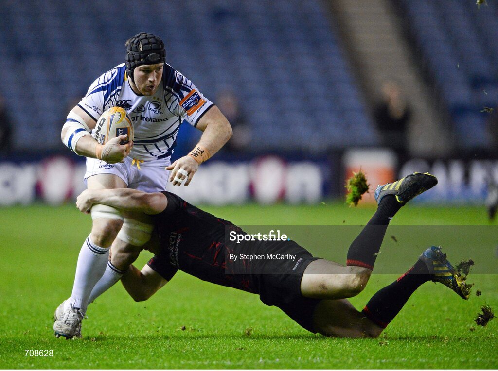 4 January 2013; Sean O'Brien, Leinster, is tackled by Matt Scott, Edinburgh. Celtic League 2012/13, Round 13, Edinburgh v Leinster, Murrayfield, Edinburgh, Scotland. Picture credit: Stephen McCarthy / SPORTSFILE