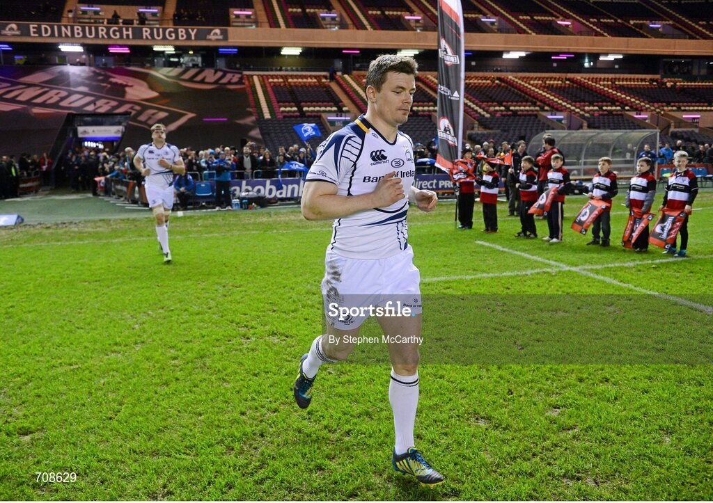 4 January 2013; Brian O'Driscoll, Leinster, and team-mates take to the field ahead of the game. Celtic League 2012/13, Round 13, Edinburgh v Leinster, Murrayfield, Edinburgh, Scotland. Picture credit: Stephen McCarthy / SPORTSFILE