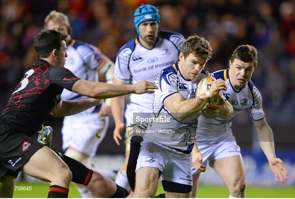 4 January 2013; Gordon D'Arcy, Leinster, in action against Matt Scott, Edinburgh. Celtic League 2012/13, Round 13, Edinburgh v Leinster, Murrayfield, Edinburgh, Scotland. Picture credit: Stephen McCarthy / SPORTSFILE