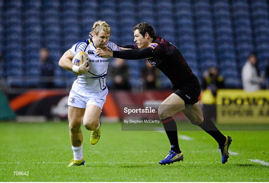 4 January 2013; Fionn Carr, Leinster, is tackled by Tim Visser, Edinburgh. Celtic League 2012/13, Round 13, Edinburgh v Leinster, Murrayfield, Edinburgh, Scotland. Picture credit: Stephen McCarthy / SPORTSFILE