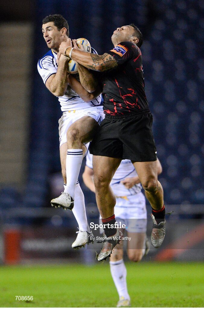 4 January 2013; Rob Kearney, Leinster, in action against Ben Atiga, Edinburgh. Celtic League 2012/13, Round 13, Edinburgh v Leinster, Murrayfield, Edinburgh, Scotland. Picture credit: Stephen McCarthy / SPORTSFILE
