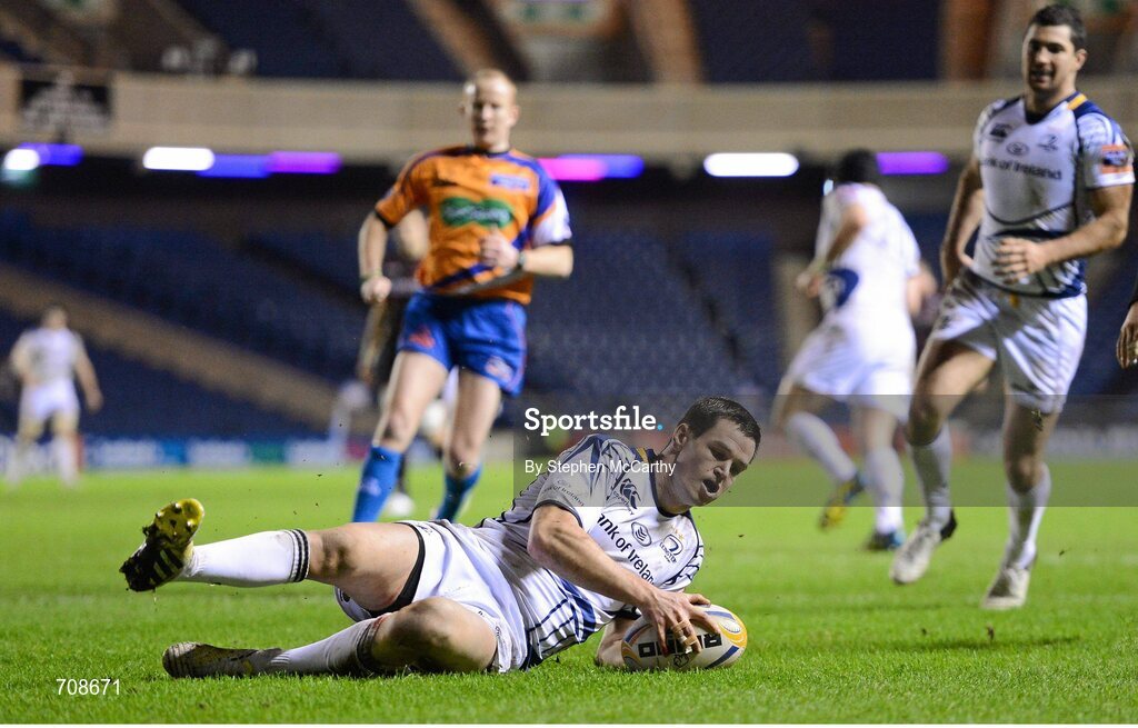 4 January 2013; Jonathan Sexton, Leinster, goes over to score his side's third try. Celtic League 2012/13, Round 13, Edinburgh v Leinster, Murrayfield, Edinburgh, Scotland. Picture credit: Stephen McCarthy / SPORTSFILE