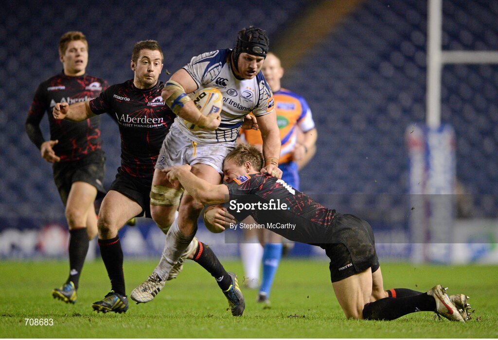 4 January 2013; Sean O'Brien, Leinster, is tackled by Greig Tonks, Edinburgh. Celtic League 2012/13, Round 13, Edinburgh v Leinster, Murrayfield, Edinburgh, Scotland. Picture credit: Stephen McCarthy / SPORTSFILE