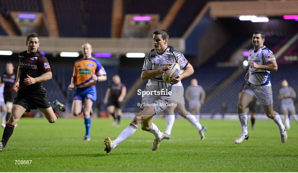 4 January 2013; Jonathan Sexton, Leinster, goes over to score his side's third try. Celtic League 2012/13, Round 13, Edinburgh v Leinster, Murrayfield, Edinburgh, Scotland. Picture credit: Stephen McCarthy / SPORTSFILE