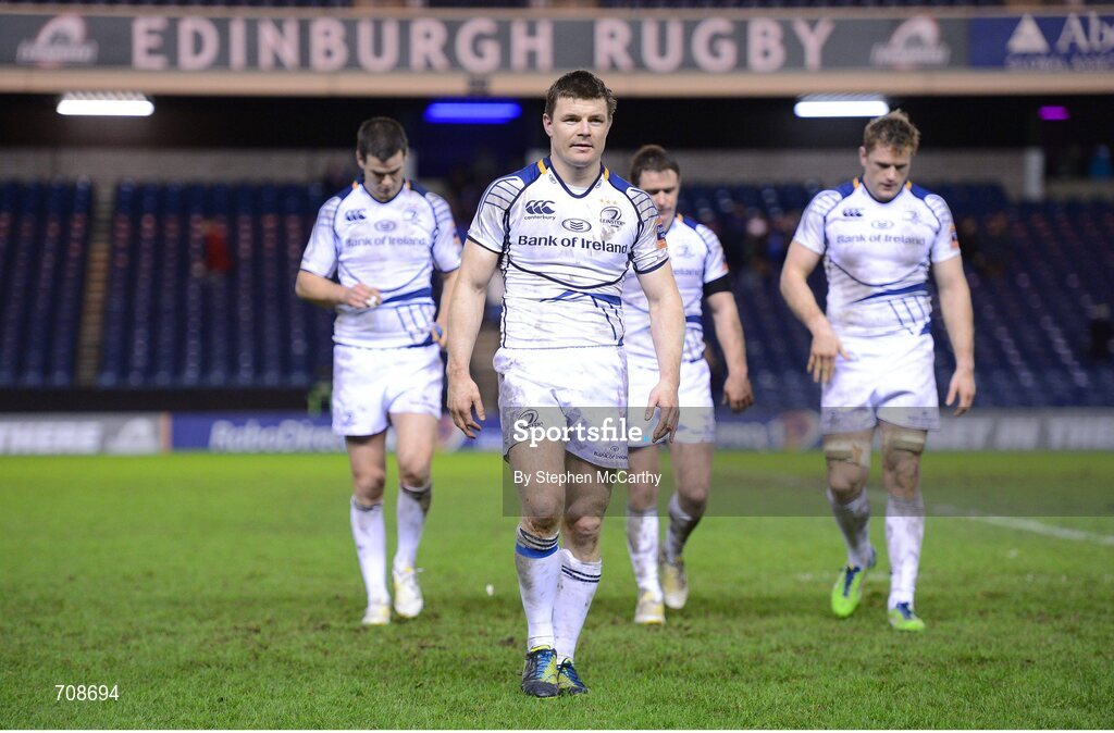 4 January 2013; Brian O'Driscoll, Leinster, and team-mates leave the pitch following their side's victory. Celtic League 2012/13, Round 13, Edinburgh v Leinster, Murrayfield, Edinburgh, Scotland. Picture credit: Stephen McCarthy / SPORTSFILE