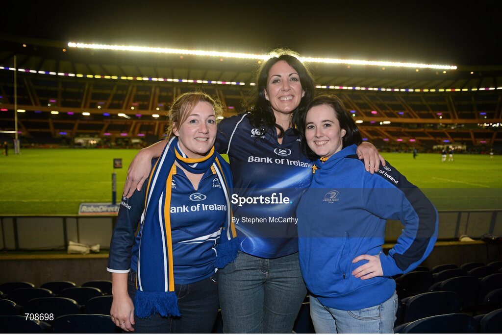 4 January 2013; Leinster supporters, from left, Denise McGuinness, Jacqui Millar and Clare Murphy, from Dundalk, Co. Louth, before the game. Celtic League 2012/13, Round 13, Edinburgh v Leinster, Murrayfield, Edinburgh, Scotland. Picture credit: Stephen McCarthy / SPORTSFILE