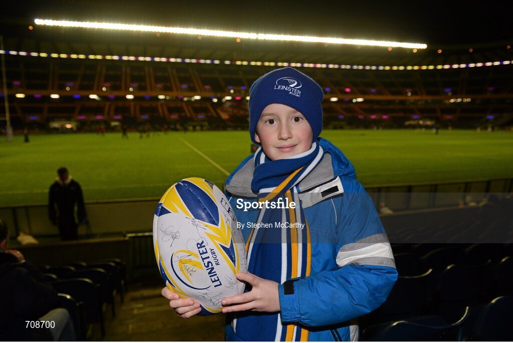 4 January 2013; Leinster supporter Jack Brady, age 8, from Terenure, Dublin, ahead of the game. Celtic League 2012/13, Round 13, Edinburgh v Leinster, Murrayfield, Edinburgh, Scotland. Picture credit: Stephen McCarthy / SPORTSFILE