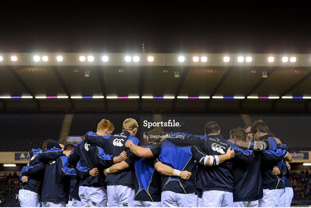 4 January 2013; The Leinster squad huddle ahead of the game. Celtic League 2012/13, Round 13, Edinburgh v Leinster, Murrayfield, Edinburgh, Scotland. Picture credit: Stephen McCarthy / SPORTSFILE