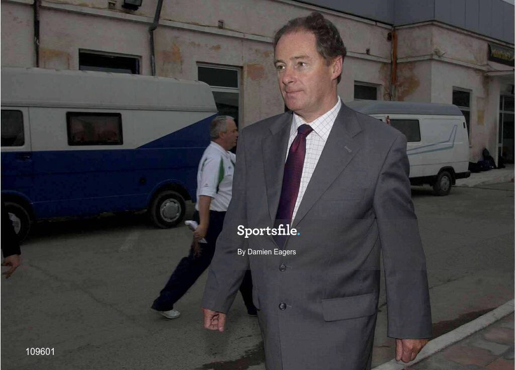 31 March 2003;  Republic of Ireland Manager Brian Kerr is pictured on his arrival in Aerponti Rinas, Tirana, Albania. Picture credit; Damien Eagers / SPORTSFILE *EDI*