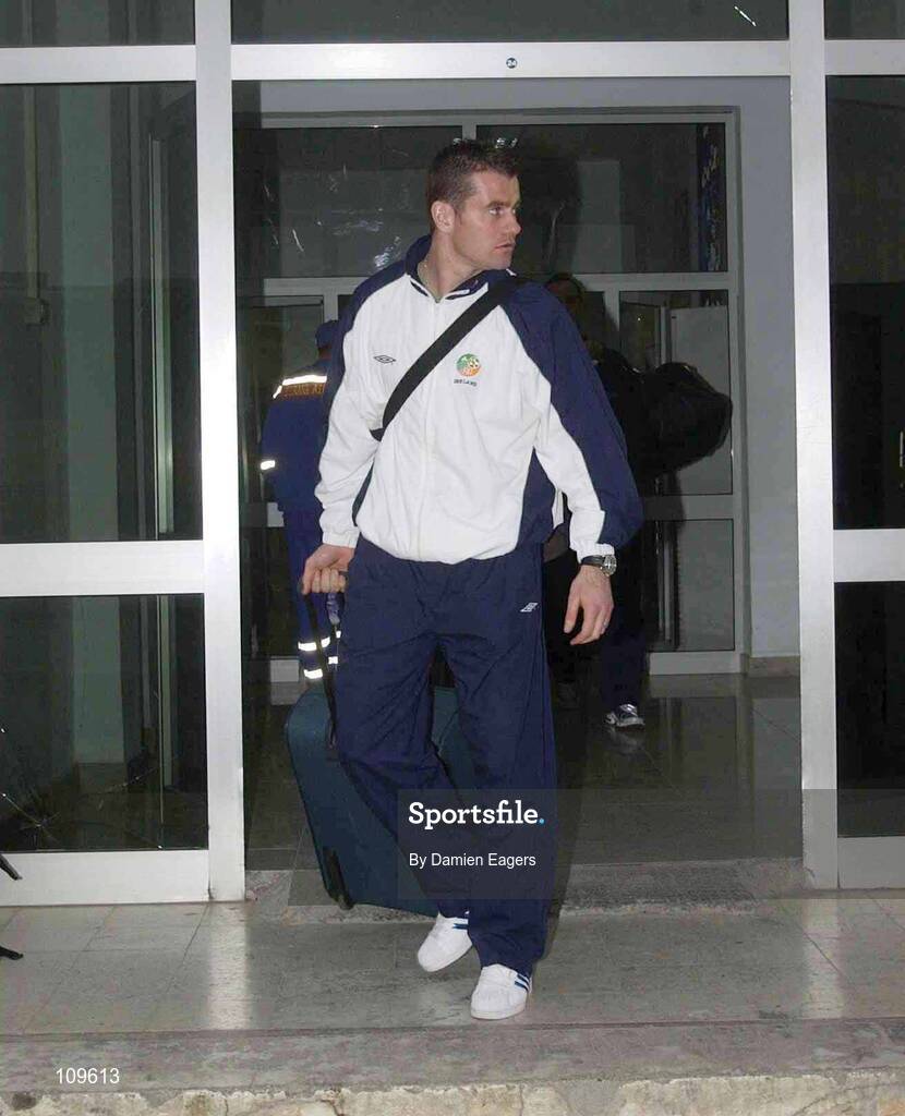 31 March 2003; Shay Given, Republic of Ireland, is pictured on his arrival in Aerponti Rinas, Tirana, Albania. Picture credit; Damien Eagers / SPORTSFILE *EDI*