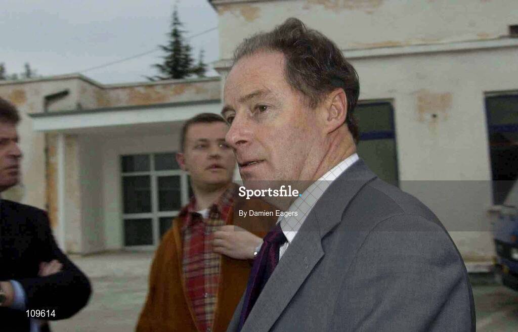 31 March 2003; Republic of Ireland manager Brian Kerr is pictured on his arrival in Aerponti Rinas, Tirana, Albania. Picture credit; Damien Eagers / SPORTSFILE *EDI*