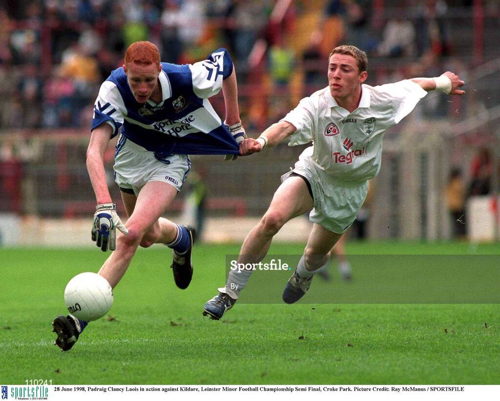 28 June 1998, Padraig Clancy Laois in action against Kildare, Leinster Minor Football Championship Semi Final, Croke Park. Picture Credit: Ray McManus / SPORTSFILE