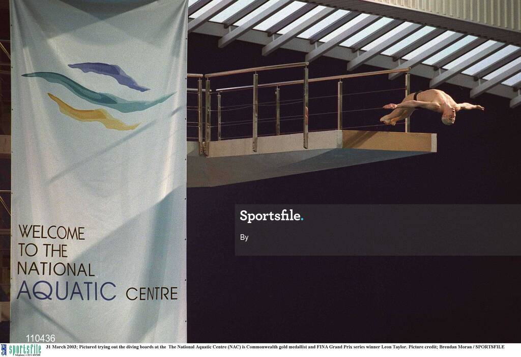 31 March 2003; Pictured trying out the diving boards at the  The National Aquatic Centre (NAC) is Commonwealth gold medallist and FINA Grand Prix series winner Leon Taylor. Picture credit; Brendan Moran / SPORTSFILE