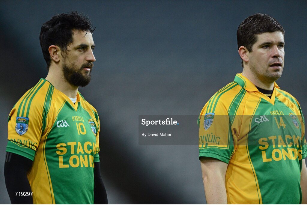 9 February 2013; Eamonn Fitzmaurice, Finuge, and Kerry senior manager with Paul Galvin, Finuge, before the start of the game against Cookstown Fr. Rocks. AIB GAA Football All-Ireland Intermediate Club Championship Final, Cookstown Fr. Rocks v Finuge, Croke Park, Dublin. Picture credit: David Maher / SPORTSFILE