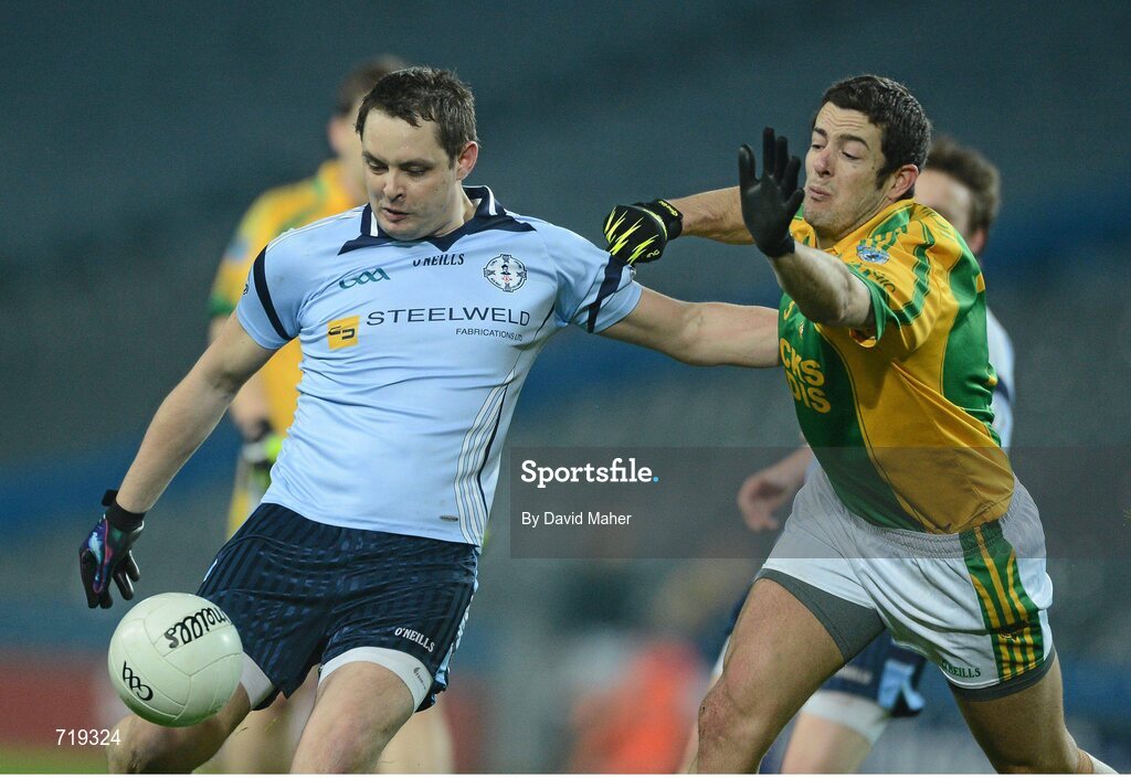 9 February 2013; John Gilmore, Cookstown Fr. Rocks, in action against Trevor McKenna, Finuge. AIB GAA Football All-Ireland Intermediate Club Championship Final, Cookstown Fr. Rocks v Finuge, Croke Park, Dublin. Picture credit: David Maher / SPORTSFILE