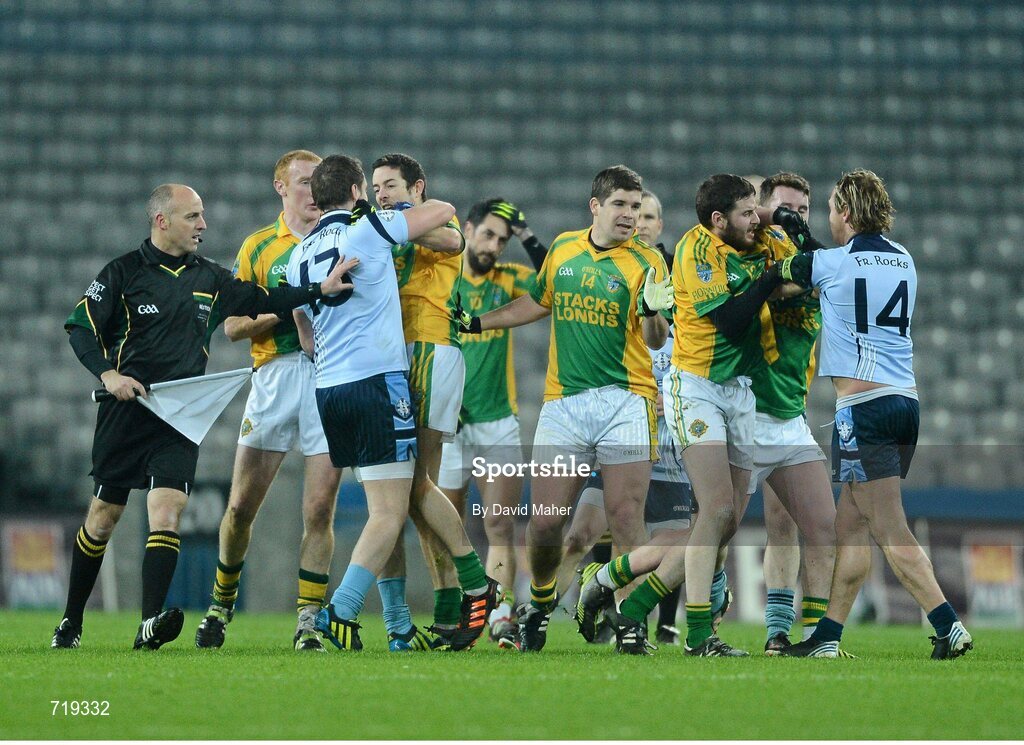 9 February 2013; Players from both Finuge and Cookstown Fr. Rocks confront each other during the first half. AIB GAA Football All-Ireland Intermediate Club Championship Final, Cookstown Fr. Rocks v Finuge, Croke Park, Dublin. Picture credit: David Maher / SPORTSFILE