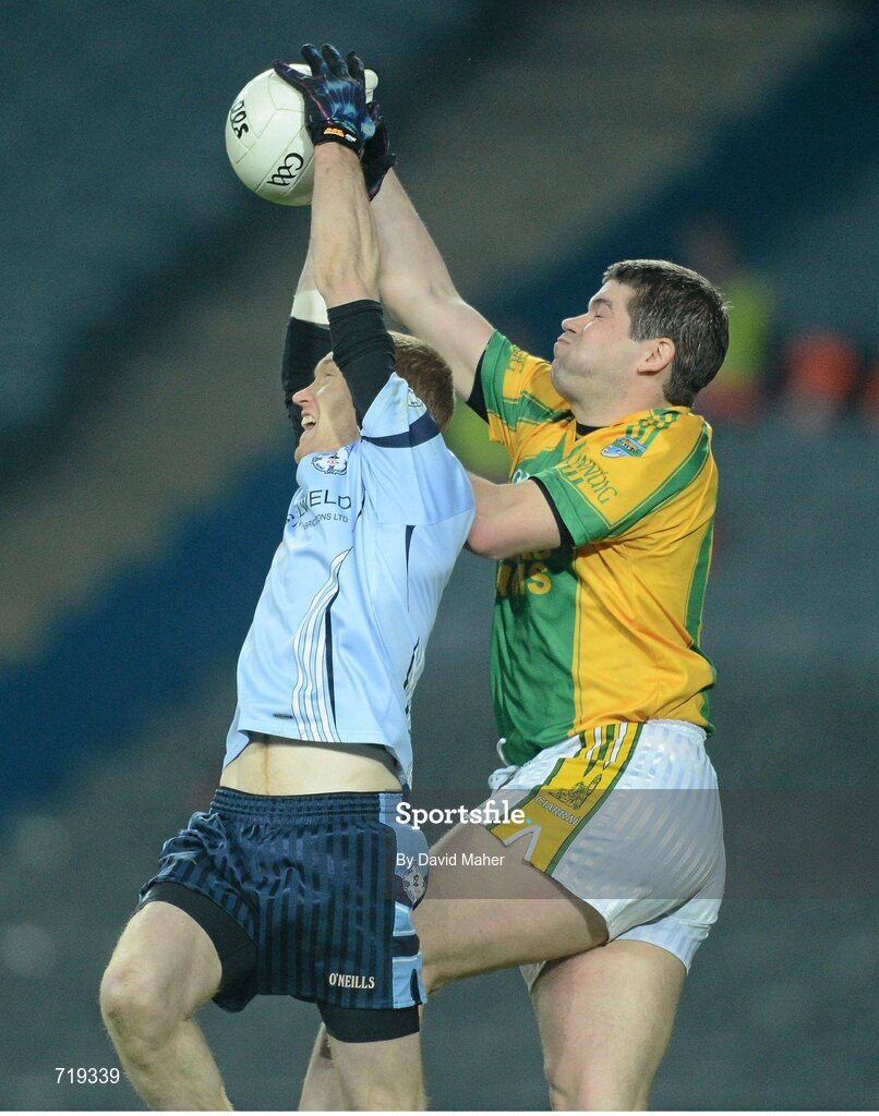 9 February 2013; Eamonn Fitzmaurice, Finuge, in action against Stephen Monaghan, Cookstown Fr. Rocks. AIB GAA Football All-Ireland Intermediate Club Championship Final, Cookstown Fr. Rocks v Finuge, Croke Park, Dublin. Picture credit: David Maher / SPORTSFILE