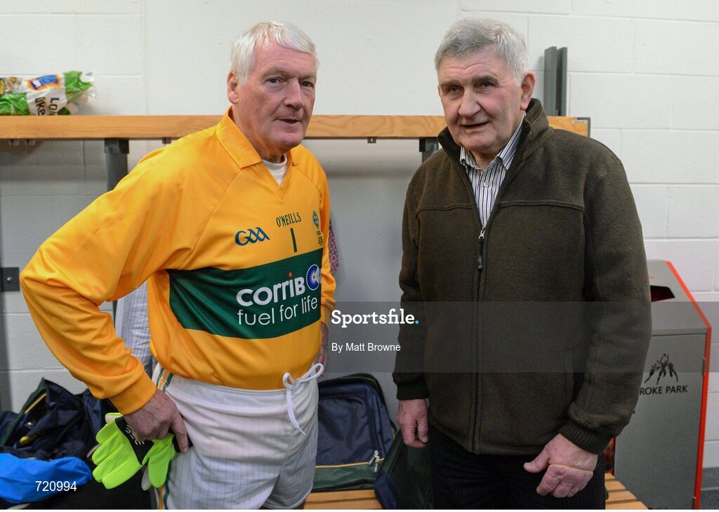 14 February 2013; Pictured is former Cork football manager Billy Morgan, left, with, former Kerry, and current Clare football manager Mick O'Dwyer at the Alan Kerins GAA Challenge, supported by Liberty Insurance, which took place in Croke Park on Valentine's Day. For more information visit alankerinsprojects.org. Croke Park, Dublin. Picture credit: Matt Browne / SPORTSFILE